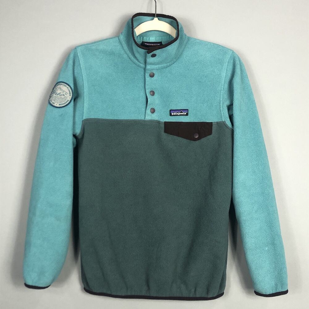 Patagonia Synchilla T-Snap Fleece Jacket XS Blue Green REI Conservation Alliance
